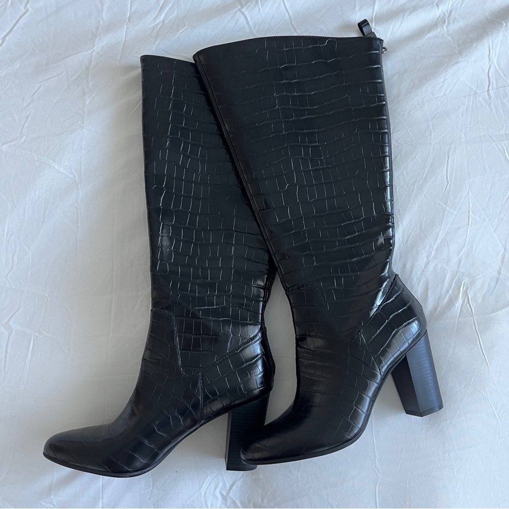 Anne Klein Croc Calf Length Boots (Wide)